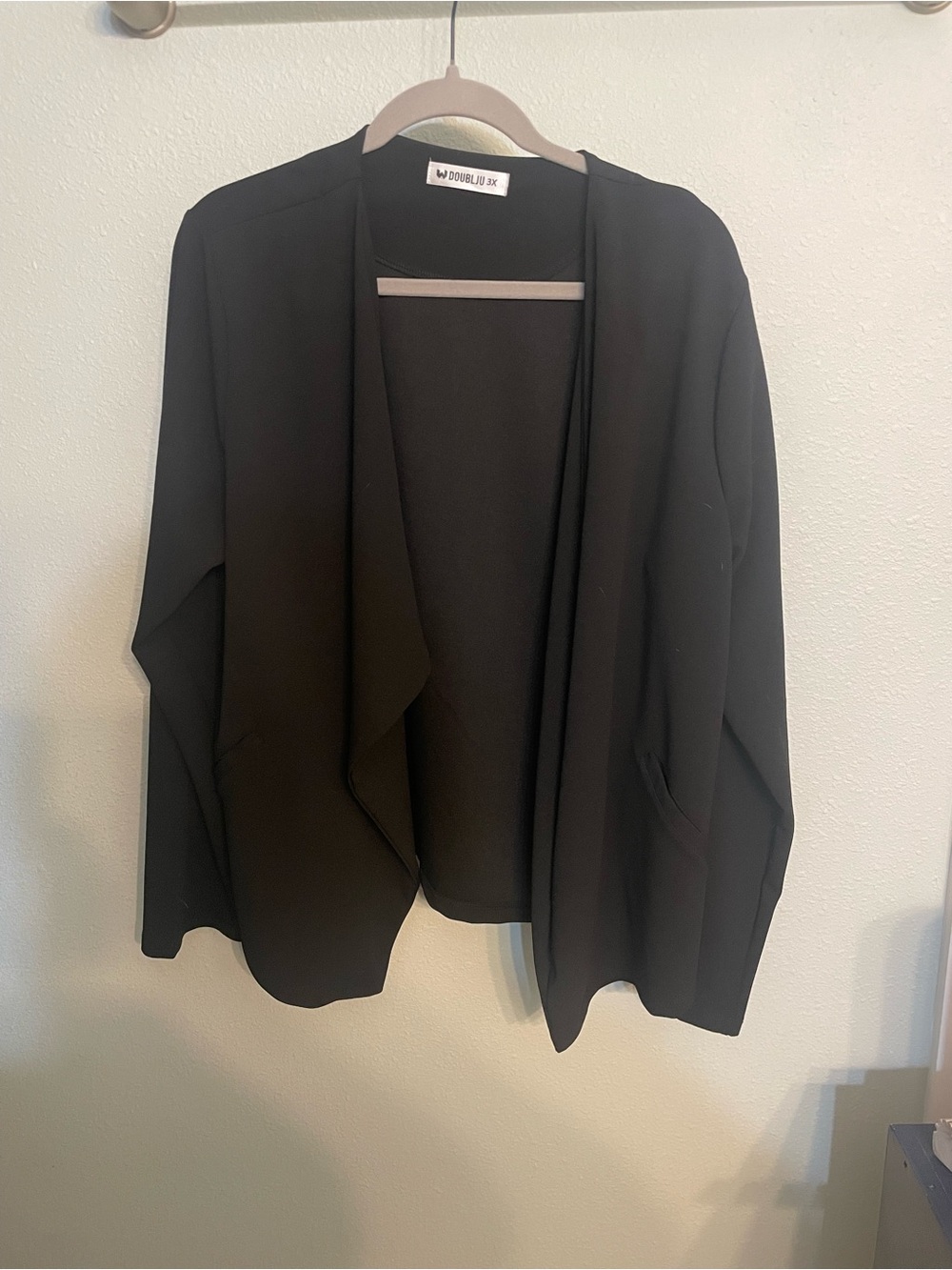 Doublju Black Draped Open-Front Cardigan